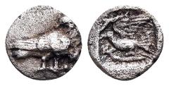 Greek SIKYONIA. Sikyon. Circa 450-425 BC. Hemiobol (Silver, 7 mm, 0.26 g, 6 h). Dove standing right, head turned to look back. Rev. Dove flying left; to left above, E; to left below, H (= hemiobol); a
