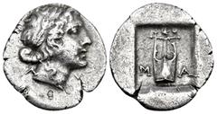 Greek LYCIA, Lycian League. Masikytes. Circa 48-42 BC. Hemidrachm (Silver, 16 mm, 1.54 g, 12 h). Λ-Y Laureate head of Apollo to right. Rev. M-A Lyre; above, star; all within rectangular incuse. Troxel