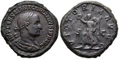Roman Imperial Gordian I, 238. Sestertius (Orichalcum, 32 mm, 23.09 g, 12 h), Rome, 1-22 April 238. IMP CAES M ANT GORDIANVS AFR AVG Laureate, draped and cuirassed bust of Gordian I to right. Rev. VIC