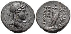 Greek SELEUKID KINGS. Antiochos IV Epiphanes, 175-164 BC. (Bronze, 26 mm, 20.71 g, 12 h), "Egyptianizing" type, Antioch on the Orontes, autumn 169-summer/autumn 168. Head of Isis to right, wearing tae