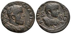 Roman Provincial SYRIA, Seleucis and Pieria. Antioch. Macrinus, with Diadumenian, as Caesar, 217-218. As (Bronze, 18 mm, 4.14 g, 4 h). AYT K M O CE MAKPINOC Laureate, draped and cuirassed bust of Macr