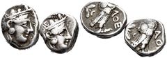 Large Lots GREEK, Athens. (Silver, 33.67 g). A lot of Two (2) post-Peloponnesian War 4th century BC Athenian tetradrachms, both SNG Copenhagen 63. Both about very fine. Lot sold as is, no returns (2).