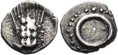 "Collection sans Pareille" of Ancient Greek Fractions, Part II LUCANIA. Metapontum. Circa 440-430 BC. Obol (Silver, 7.5 mm, 0.43 g). Grain ear. Rev. Ο (= Οβολός) within a circle of dots. HGC 1, 1090. 