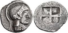 "Collection sans Pareille" of Ancient Greek Fractions, Part II MACEDON. Akanthos. Circa 500-470 BC. Diobol (Silver, 12 mm, 1.03 g). Head of Athena to right, wearing a crested Attic helmet and with sli