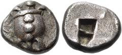 "Collection sans Pareille" of Ancient Greek Fractions, Part II ISLANDS OFF ATTICA, Aegina. Circa 525/0-500 BC. Obol (Silver, 9 mm, 1.06 g). Sea turtle with a T-shaped design formed a horizontal line, 