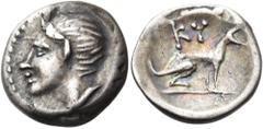 "Collection sans Pareille" of Ancient Greek Fractions, Part II CRETE. Kydonia. early 2nd century BC. Trihemiobol (Silver, 13 mm, 1.45 g, 10 h). Head of youthful Pan to left, with animal ear and horn o