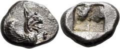 "Collection sans Pareille" of Ancient Greek Fractions, Part II IONIA. Phokaia. Circa 521-478 BC. Trihemiobol (Silver, 11 mm, 1.62 g). Forepart of a winged griffin to right. Rev. Irregular incuse squar