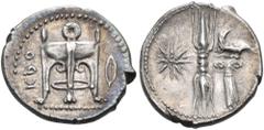 The Dr. Peter Paul Urone Collection of Greek Coins BRUTTIUM. Kroton. Circa 400-350 BC. Triobol (Silver, 13 mm, 1.19 g, 8 h). KPO (retrograde) Tripod with legs ending in lions paws and with three rings