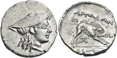 Greek AITOLIA, Aitolian League. Circa 205-150 BC. Triobol (Silver, 15.5 mm, 2.40 g, 3 h). Head of Aetolia to right, wearing kausia. Rev. AITΩΛΩN Calydonian boar at bay to right; below, monogram of ΠΑ;