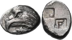 Greek PAPHLAGONIA. Sinope. Circa 425-410 BC. Drachm (Silver, 20 mm, 6.03 g, 3 h). Head of a sea eagle to left; below, dolphin to left. Rev. Quadripartite incuse square composed of two raised and two s