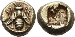 Greek IONIA. Ephesos. Circa 550-500 BC. Hekte (Electrum, 11 mm, 2.31 g). Bee. Rev. Irregular incuse square. Hauck & Aufhäuser 19, 2006, 108 (same dies, but struck in silver). Karwiese Series IIIa. Tra