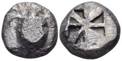 Greek ISLANDS OFF ATTICA, Aegina. Circa 525/0-500 BC. Stater (Silver, 19 mm, 10.96 g). Sea turtle. Rev. Mill-sail incuse pattern with six sunken triangles. HGC 6, 432. Meadows Group IIb. The obverse f