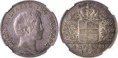 The El Greco Collection of Modern Greek Rarities / Otho GREECE. Otho, 1832-1862. 5 Drachmai 1845 (Silver, 38 mm, 22.35 g, 6 h), Athens, struck from dies by Carl Friedrich Voigt, reeded edge. ΟΘΩΝ ΒΑΣΙ