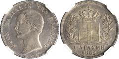The El Greco Collection of Modern Greek Rarities / Otho GREECE. Otho, 1832-1862. 1 Drachmi 1851 (Silver, 21 mm, 4.49 g, 6 h), Athens (or Vienna according to some scholars), struck from dies by K. Lang