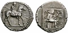 Coins of Thessaly, the BCD Collection Larissa Circa 479-465 BC. Trihemiobol (Silver, 1.42 g 1). Horseman, wearing petasos and chlamys and holding two spears, riding slowly to right. Rev. L - ARI -S A 