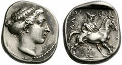 Coins of Thessaly, the BCD Collection Larissa Circa 420-400 BC. Drachm (Silver, 6.11 g 12). Head of the nymph Larissa to right, her hair bound in a plain sakkos. Rev. LARI - SAI - A Youth, Thessalos, 