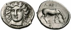 Coins of Thessaly, the BCD Collection Larissa Circa 400-380 BC. Drachm (Silver, 6.04 g 10). Head of the nymph Larissa three-quarter facing, turned slightly to left, wearing hair band. Rev. LARI Horse 
