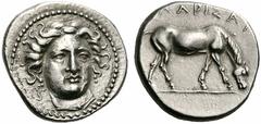 Coins of Thessaly, the BCD Collection Larissa Circa 400-380 BC. Drachm (Silver, 6.03 g 4). Facing head of nymph Larissa, turned slightly to the right, with ampyx, drop earrings, and necklace with cent