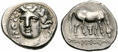Coins of Thessaly, the BCD Collection Larissa Circa 380-365 BC. Drachm (Silver, 6.13 g 6). Head of nymph Larissa facing, turned slightly to the left, wearing ampyx, earring and simple necklace. Rev. L