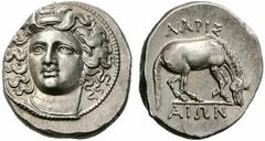 Coins of Thessaly, the BCD Collection Larissa Circa 356-342 BC. Drachm (Silver, 6.04 g 5). Head of the nymph Larissa facing, turned slightly to the left, wearing ampyx, pendant earring, and simple nec