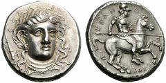 Coins of Thessaly, the BCD Collection Pherai Alexander. Tyrant, 369-358 BC. Stater (Silver, 12.07 g 12). Head of Ennodia facing, turned slightly to right, wearing pearl diadem, grape-cluster earring a