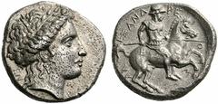 Coins of Thessaly, the BCD Collection Pherai Alexander. Tyrant, 369-358 BC. Stater (Silver, 11.92 g 11). EN-NOD-IAS Laureate head of Ennodia to right, wearing triangular pendant earring and pearl neck