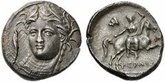 Coins of Thessaly, the BCD Collection Pherai Circa 280s-270s BC. Stater (Silver, 11.63 g 12). Head of the water nymph Hypereia facing, turned slightly to left, wearing wreath of reeds in her hair, ear