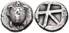 Greek ISLANDS OFF ATTICA, Aegina. Circa 480-457 BC. Stater (Silver, 20 mm, 12.12 g, 8 h). Sea turtle, head in profile, with 'T-back' design on shell. Rev. Large square incuse with heavy skew pattern. 
