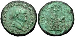 Roman Imperial Vespasian, 69-79. Sestertius (Orichalcum, 32 mm, 22.82 g, 6 h), Rome, 71. IMP CAES VESPASIAN AVG P M TR P P P COS III Laureate head of Vespasian to right. Rev. IVDAEA CAPTA / S C On the