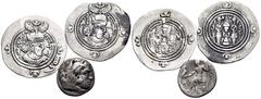 Large Lots GREEK & SASANIAN. Circa 3rd century BC-7th century AD. (Silver, 10.97 g). A lot of Three (3) silver coins, including a drachm of Alexander III 'the Great' from Miletos, and two Sasanian dra