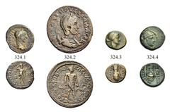 The Anthony Milavic Collection of Ancient Games Coins Large Lots THRACE & IONIA. Perinthus, Kolophon, Smyrna. 3rd century AD and late 2nd century BC. Lot of 4 bronze coins relating to athletics and bo