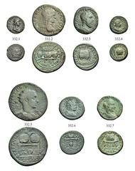 The Anthony Milavic Collection of Ancient Games Coins Large Lots CILICIA - COELE-SYRIA. Anazarbus, Hierapolis-Kastabala, Tarsus, Ancyra, Heliopolis. Lot of 7 bronze multiple assaria pieces with prize 