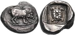 Greek DYNASTS OF LYCIA. Uncertain dynast, circa 490/80-440/30 BC. Stater (Silver, 21 mm, 9.38 g, 8 h). Boar standing to right. Rev. Tortoise seen from above in a dotted square frame within an incuse s
