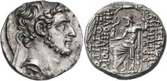 Greek SELEUKID KINGS. Demetrios III Eukairos, 97/6-88/7 BC. Tetradrachm (Silver, 26 mm, 15.82 g, 12 h), Antioch-on-the-Orontes, circa 88/7. Diademed head of Demetrios III to right, with a short curly 
