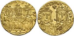 Byzantine Constantine VI & Irene, 780-797. Solidus (Gold, 19.5 mm, 4.43 g, 6 h), Constantinople, November 787-10 November 790. COnST-AnTInOS C' b' b' Figures of Constantine V, Leo III and Leo IV seate
