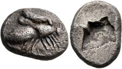 The Jonathan H. Kagan Collection of Ancient Greek Coins MACEDON, Chalkidian district. Uncertain mint. Circa 535-510 BC. Drachm (Silver, 15 mm, 3.40 g). Wasp standing to right. Rev. Rough incuse square