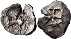 The Jonathan H. Kagan Collection of Ancient Greek Coins MACEDON. Mende. Circa 510-480 BC. Tetradrachn (Silver, 25 mm, 11.52 g). Ithyphallic donkey walking to right with a large bird perched to right o
