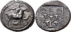 The Jonathan H. Kagan Collection of Ancient Greek Coins MACEDON. Mende. Circa 460-423 BC. Tetradrachm (Silver, 27 mm, 17.29 g, 12 h). Dionysos, bearded, with his head to left, wearing an ivy wreath an