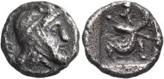 The Jonathan H. Kagan Collection of Ancient Greek Coins LYDIA. Sardes. Tiribazos as satrap of Lydia, circa 388-380 BC. Hemidrachm (Silver, 11.5 mm, 1.79 g, 1 h), circa 385. Head oof bearded Persian sa
