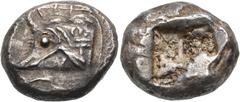 The Jonathan H. Kagan Collection of Ancient Greek Coins LYCIA. Phaselis. Circa 550 BC. Stater (Silver, 19.5 mm, 10.86 g). Prow of a galley in the form of the forepart of a boar to left; below, dolphin