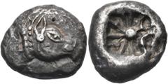 The Jonathan H. Kagan Collection of Ancient Greek Coins DYNASTS OF LYCIA. Protodynastic Period, circa 500 BC. Stater (Silver, 19.5 mm, 9.00 g). Head and neck of boar to right. Rev. Incuse square divid