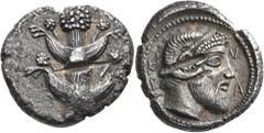 The Jonathan H. Kagan Collection of Ancient Greek Coins KYRENAIKA. Kyrene. Circa mid-5th century BC. Tetradrachm (Silver, 26 mm, 15.85 g, 11 h). Silphium plant with four leaves (two on each side), and