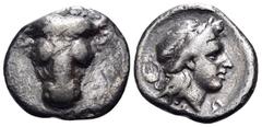 Greek PHOKIS, Federal Coinage. Circa 352-351 BC. Triobol (Silver, 14 mm, 2.26 g, 12 h), struck under Phayllos. Bull's head facing. Rev. Laureate head of Apollo to right; to left, chelys. BCD Lokris-Ph