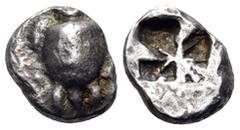 Greek ISLANDS OFF ATTICA, Aegina. Circa 510-490 BC. Obol (Silver, 8.5 mm, 0.95 g). Sea turtle, head in profile. Rev. Incuse square with 'Union Jack' pattern. Wartenberg, "A Hoard of Archaic Obols of A