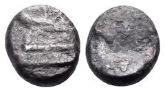 Greek LYCIA. Phaselis. Circa 530-500 BC. Hemiobol (Silver, 7 mm, 0.48 g). Prow to left. Rev. Rough incuse square. SNG Ashmolean 1092. An extremely rare fraction. Toned. Some minor roughness, otherwise