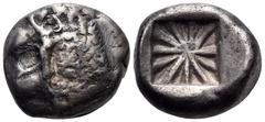 Greek DYNASTS OF LYCIA. Uncertain dynast, circa 520-470/60 BC. Stater (Silver, 16.5 mm, 8.50 g). Head of roaring lion to left. Rev. Incuse square divided into eleven triangular compartments. Cf. Müsel