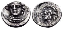 Greek CILICIA. Tarsos. Pharnabazos, Persian military commander, 380-374/3 BC. Hemiobol (Silver, 7.5 mm, 0.35 g, 7 h). Female head (Aphrodite?) facing, turned slightly to the left, her hair in an ampyx