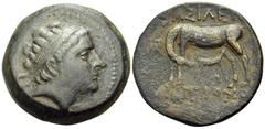 Greek SELEUKID KINGS. Antiochos III 'the Great', 223-187 BC. (Bronze, 30 mm, 25.44 g, 8 h), Ekbatana. Diademed head of Antiochos III to right. Rev. ΒΑΣΙΛΕΩΣ ΑΝΤΙΟΧΟΥ Mare standing left, looking back t
