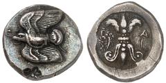 A distinguished collection of greek coins: The property of a Late Collector ELIS. Olympia. Circa 46s BC. Drachm (Silver, 20 mm, 6.00 g, 9 h). Eagle flying to left, with his wings above and below his b