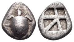 Greek ISLANDS OFF ATTICA, Aegina. Circa 480-457 BC. Obol (Silver, 10 mm, 0.95 g). Sea turtle. Rev. Incuse square with a large skew pattern. HGC 6, 450. Meadows, Aegina, Group IIIa. An attractive speci